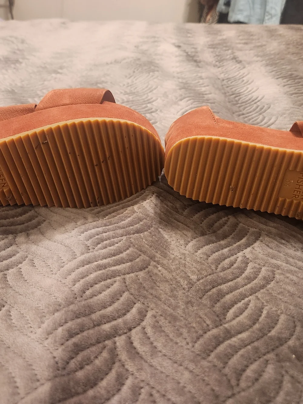 Eileen Fisher - Womens Leather Platform Wedge Sandals in Rust Orange